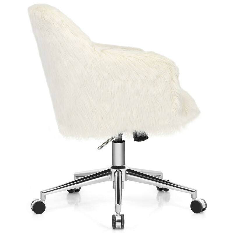 Costway Synthetic Swivel Office Chair Adjustable Task Chair Fluffy Vanity Chair