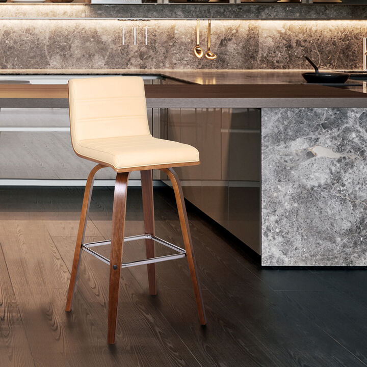 Vienna  Counter Height Swivel Grey Faux Leather and Walnut Wood Bar Stool