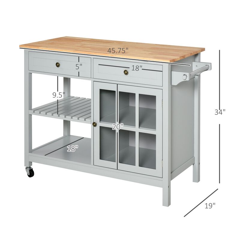 Gray Kitchen Helper: Storage Trolley with Wood Top and Ample Storage