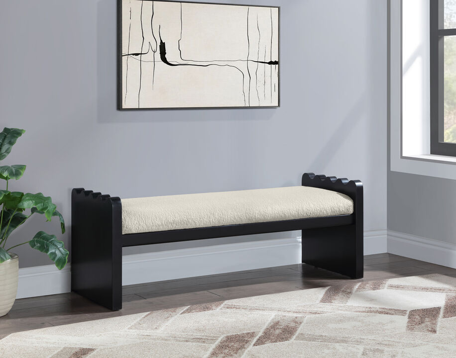 Meridian Furniture Sonia Cream Velour Fur Fabric Bench