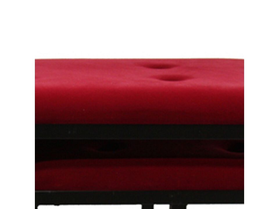 Tufted Leatherette Metal Bench with 2 Extra Seating, Red and Black - Benzara