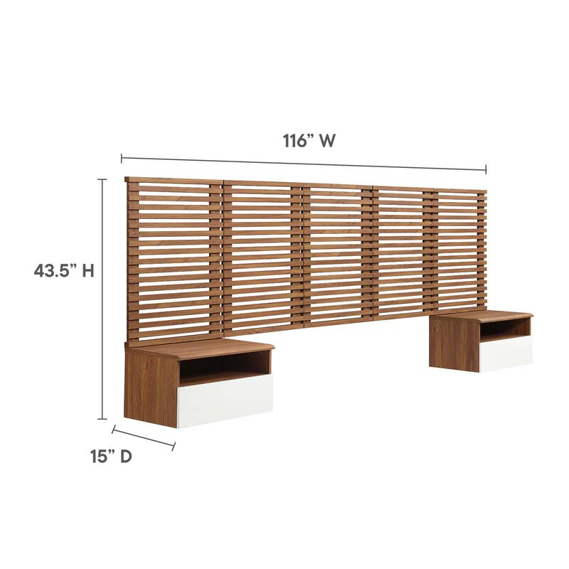 Modway - Render Wall Mount Queen Headboard and Modern Nightstands Walnut image number 5