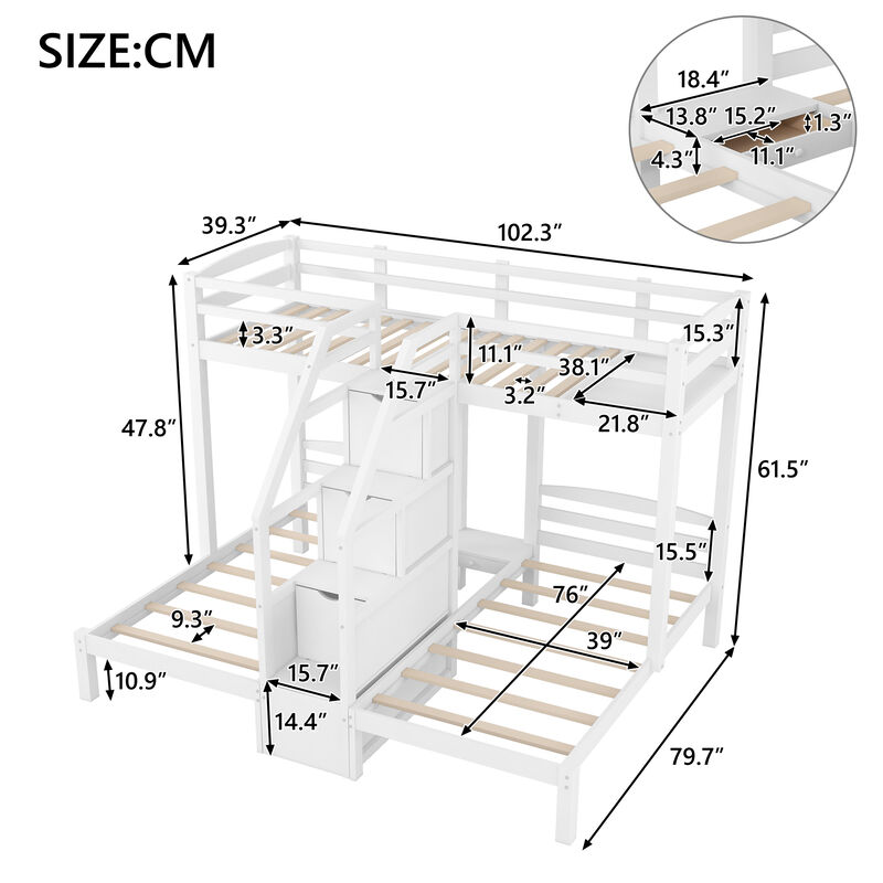 Merax Twin Triple Bunk Bed with Staircase & Storage image number 3