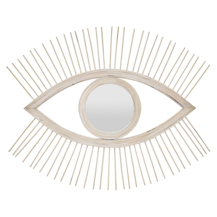 Ruhy Decorative Wall-Mounted Mirror with Eye-Shape Design, White Wood