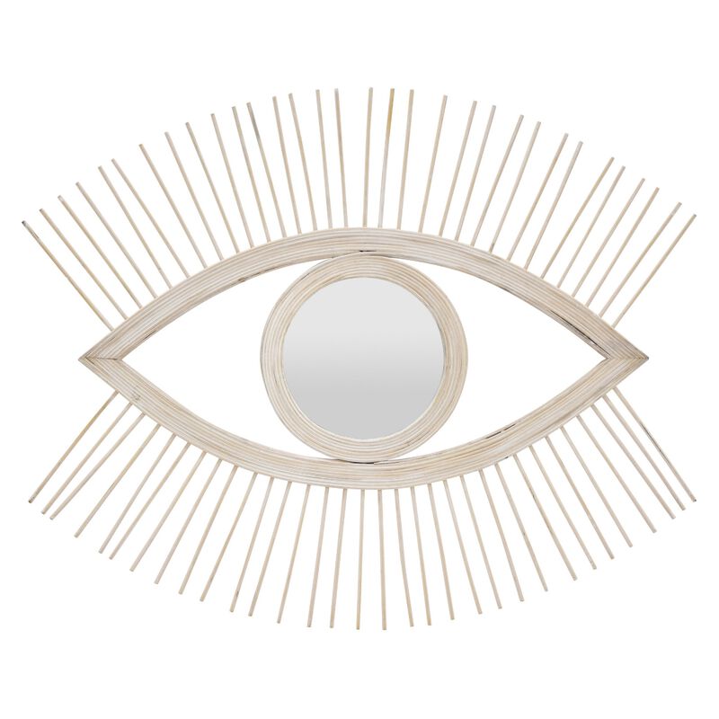 Ruhy Decorative Wall-Mounted Mirror with Eye-Shape Design, White Wood image number 0
