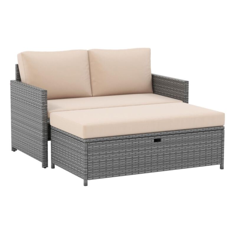 Hivvago Outdoor Rattan Daybed Wicker Loveseat and 31 Gallon Storage Ottoman