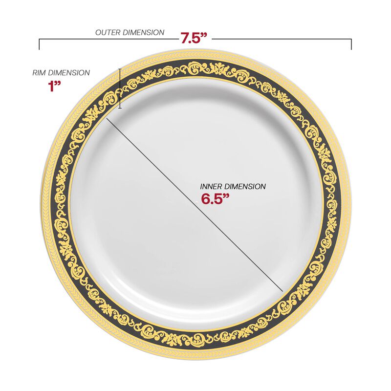 White with Black and Gold Royal Rim Plastic Dinnerware Value Set (40 Sets) image number 3