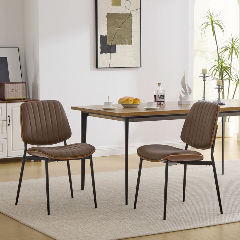 Whisen Set of 2 Mid Century Modern Dining Chairs, Faux Leather Upholstered Seat with Bentwood Back Metal Legs for Kitchen Dining Room image number 3