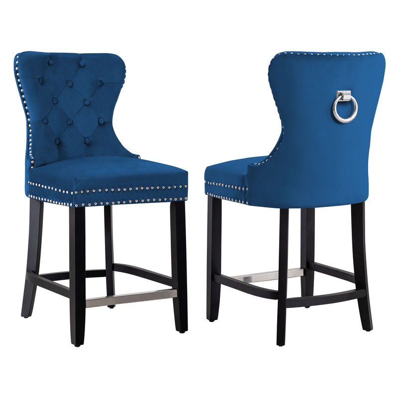 WestinTrends 24" Tufted Velvet Counter Stool (Set of 2)