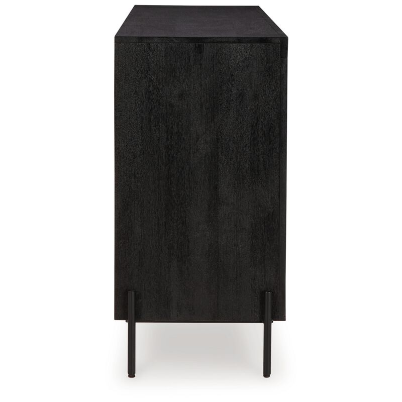 Lizzy Sideboard Console, 3 Inner Shelves, Black Natural Wood 64 Inch