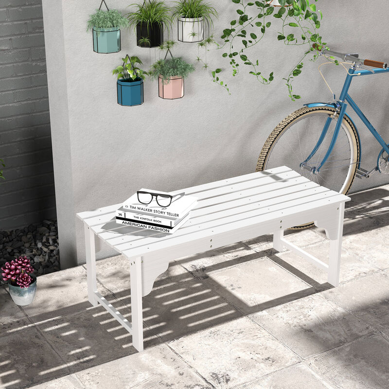 Outsunny Wooden Garden Bench, Outdoor Park Bench with Slatted Seat, Backless Front Porch Bench with Curved Seat for Conservatory, Garden, Poolside, Deck, White