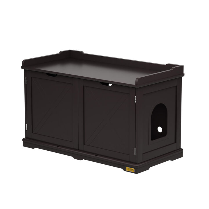 Cat Litter Box Enclosure Side Table Cat Washroom Bench Brown