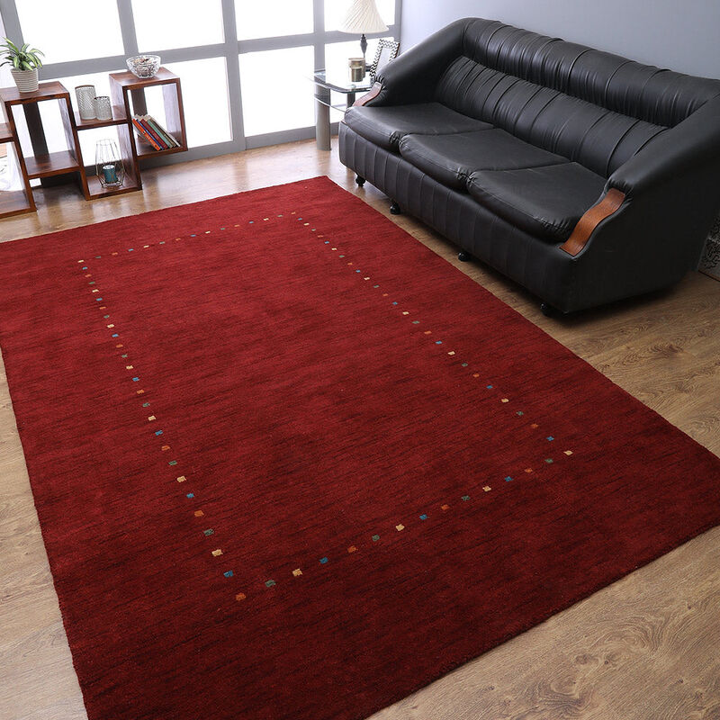 RUGSOTIC CARPETS HAND KNOTTED LOOM WOOL ECO-FRIENDLY AREA RUGS  - 8'x11', Rectangle, Red Color, Contemporary Modern Design, High Pile Thick Handmade Anti Skid Rugs for Living Room (L00105)