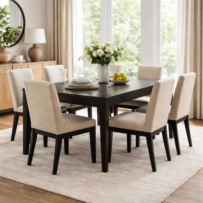 19 Inch Wood Dining Chair, Set of 2, Padded Backrest, Beige Upholstery image number 6