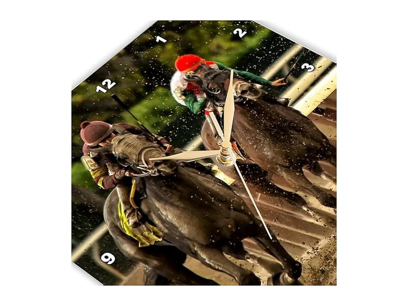 Two Horses Jockeys Racing Finish Line Wall Clock 13 Inch Home Decor image number 3