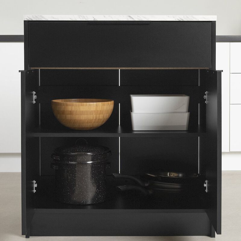 Olio Kitchen Island, Matte Black and Faux White Marble