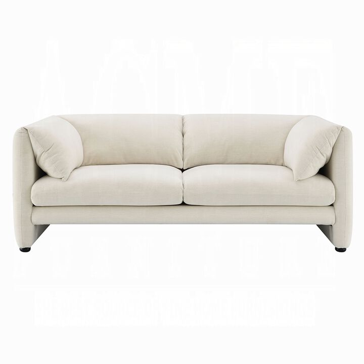 Kami Loveseat, Slim Pillow Armrests, Modern Ivory Linen, 76 Inch