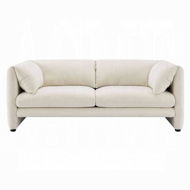 Kami Loveseat, Slim Pillow Armrests, Modern Ivory Linen, 76 Inch image number 1