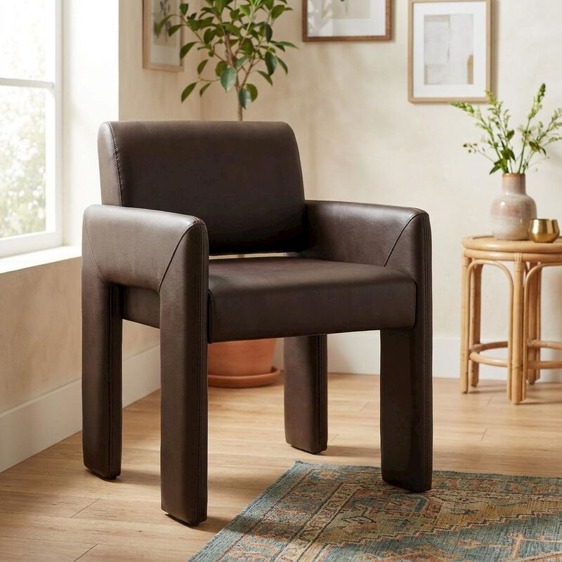 Vegan Leather Upholstered Dining Armchair for Kitchen and Dining Rooms, Espresso image number 4