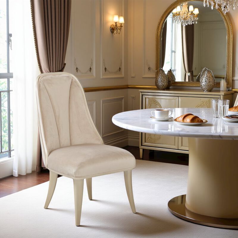 Velvet Chairs Set of 2, Beige Chairs for Dining Table with Tall Back image number 3