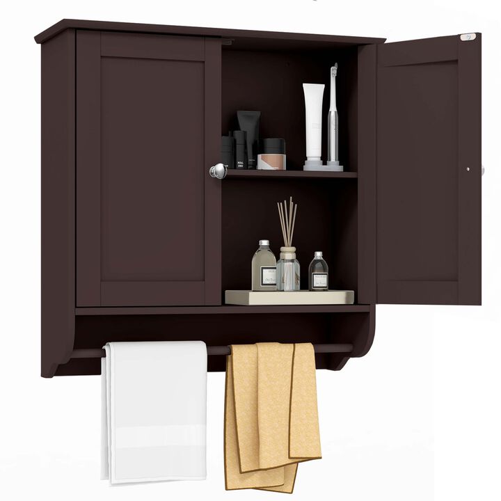 Costway Wall Mounted Bathroom Medicine Cabinet Storage Cupboard with Towel Bar Grey