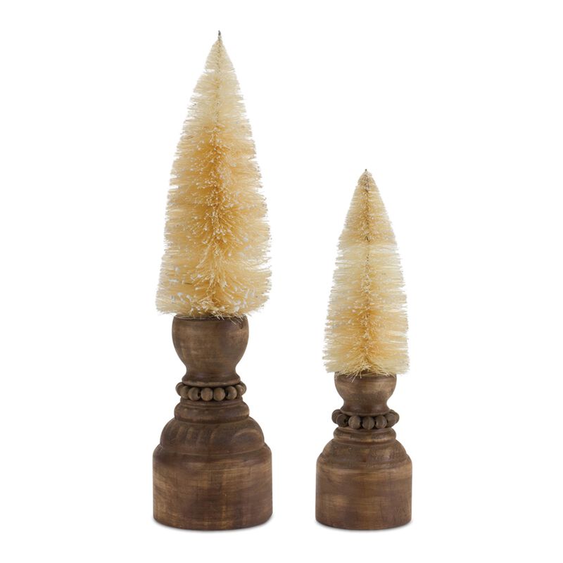 Mini Pedestal Bottle Brush Tree Set of 2 for Christmas Table or Mantel Styling