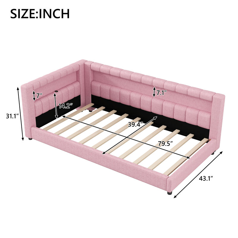 Merax Upholstered Platform Bed with LED Light Strip & USB Charging Port image number 5