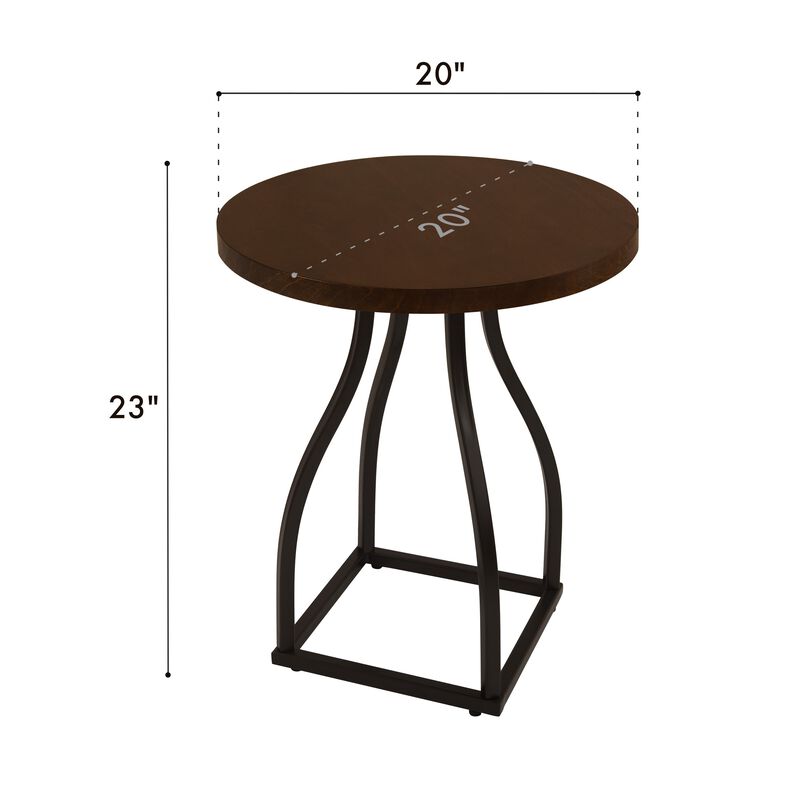 Tior Accent Table, 20 Inch Round Wood Laminate Top, Black Metal Base
