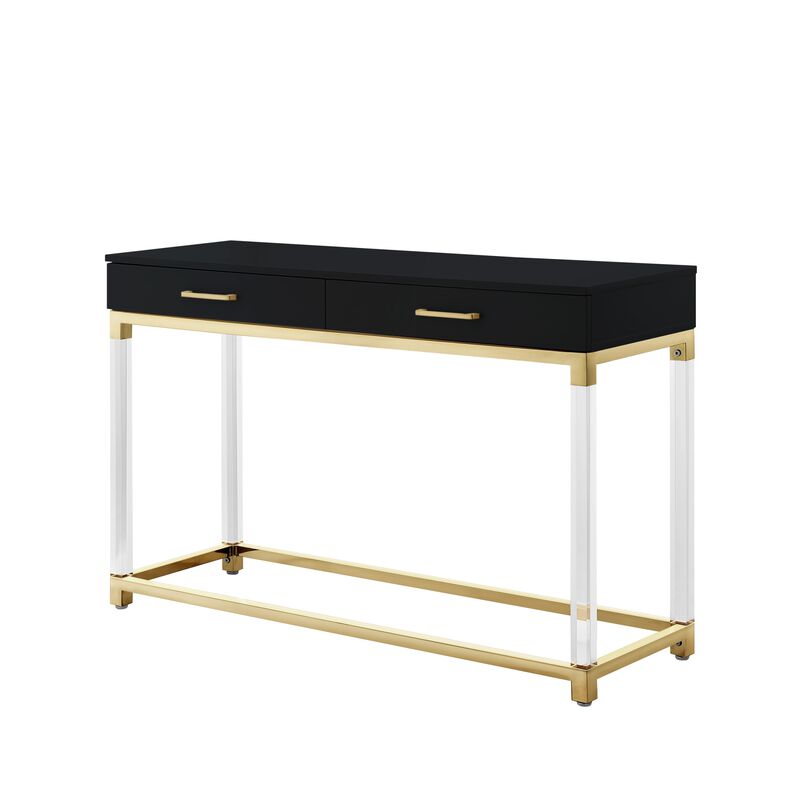 Inspired Home Kalel High Gloss 2 Drawers Console Table with Acrylic Legs and Stainless Steel Base