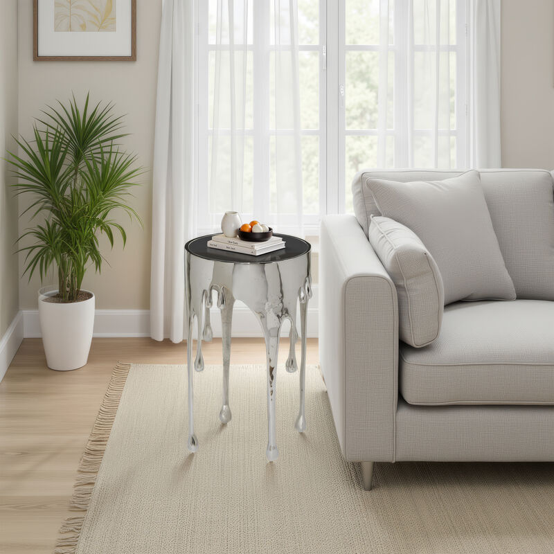 Capri Side End Table | 24.75 Inch Round Glass Top | Melting Drip Design | Silver image number 6