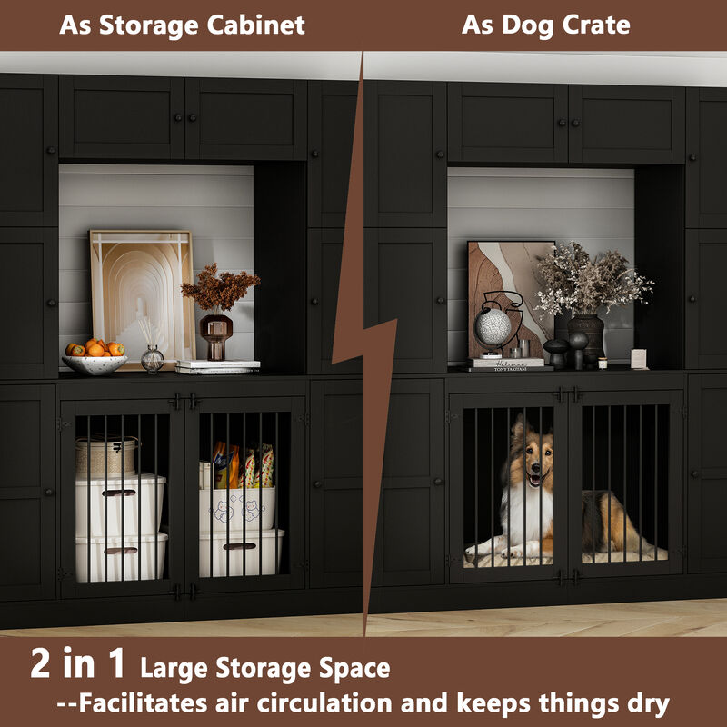 Dog House Storage Cabinet Bookshelf Furniture Style, Indoor Wood Dog Crate Bookcase with 7 Large Shelves, Black