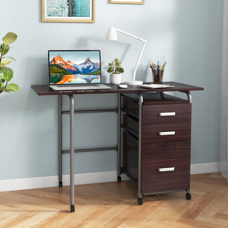 Folding Computer Laptop Desk Wheeled Home Office Furniture