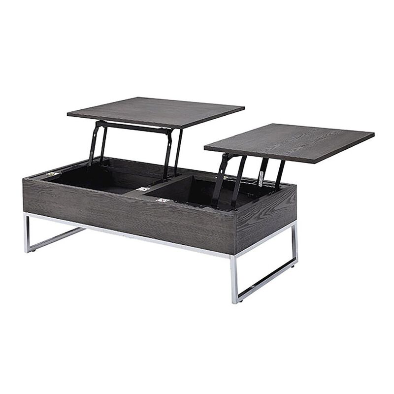 Plethoria Home Grey Oak and Chrome Coffee Table with Lift Top