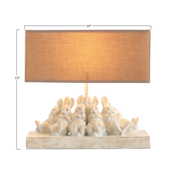 Resin Rabbit Table Lamp with Rectangle Linen Shade, Bronze Finish