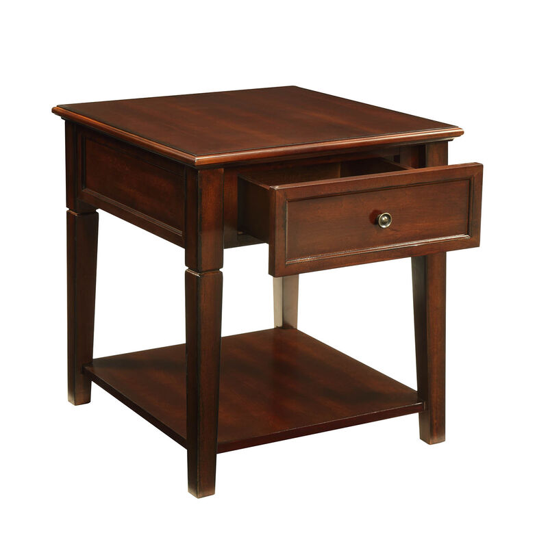 Compact Wood Rectangular End Table with Drawer and Shelf for Small Spaces