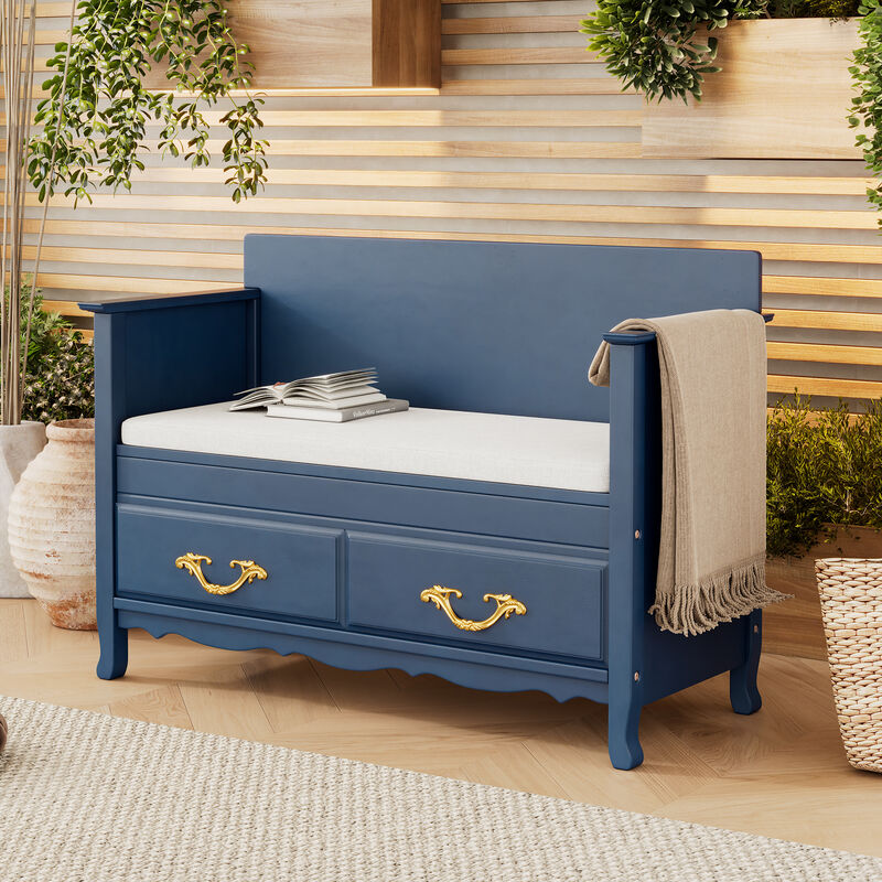 Whisen Charming Vintage Storage Bench/Entryway Bench with Removable Cushion and Gas Spring - Espresso