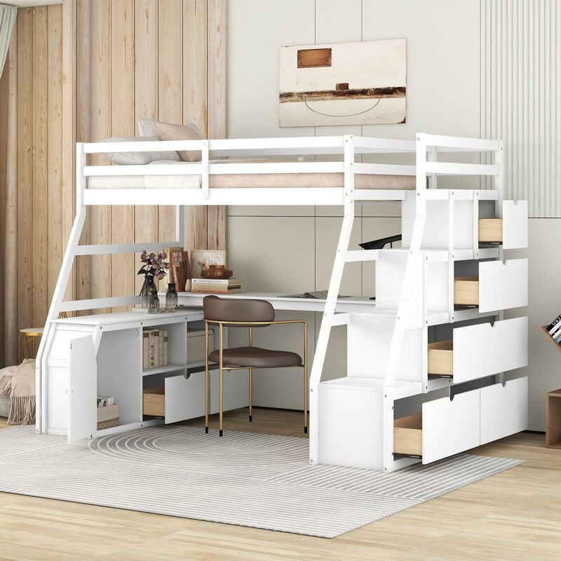 Whisen Unique Design Twin Size Loft Bed with 7 Drawers, 2 Shelves and Desk
