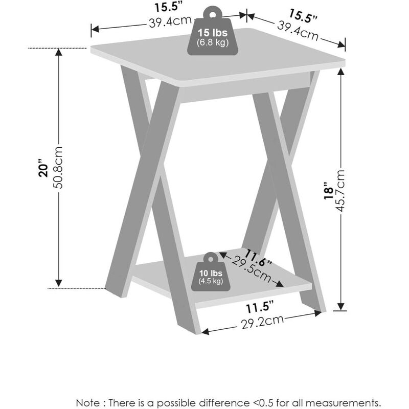 Modern Simplistic Criss-Crossed End Table, Side Table, Grey Oak/Black