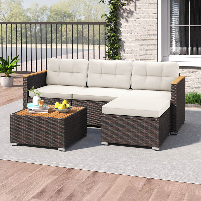 5-Piece Wicker Patio Conversation Set with Comfortable Cushions and Coffee Table-White image number 4