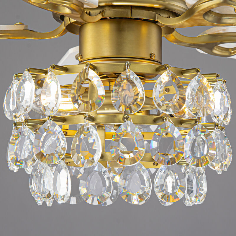 48 in. Soft Brass Crystal Flush Mount Hugger Ceiling Fan with Light and Remote