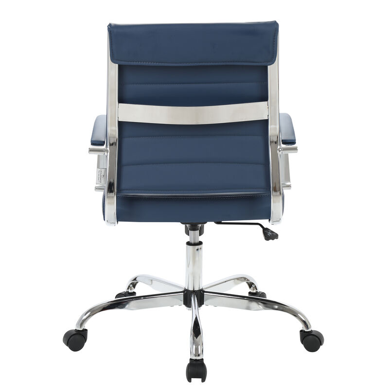 LeisureMod Benmar Mid-Back Office Chair, Leather Upholstery with Swivel, Tilt, and Chrome Base, Modern Desk Seating for Home Office or Conference Room