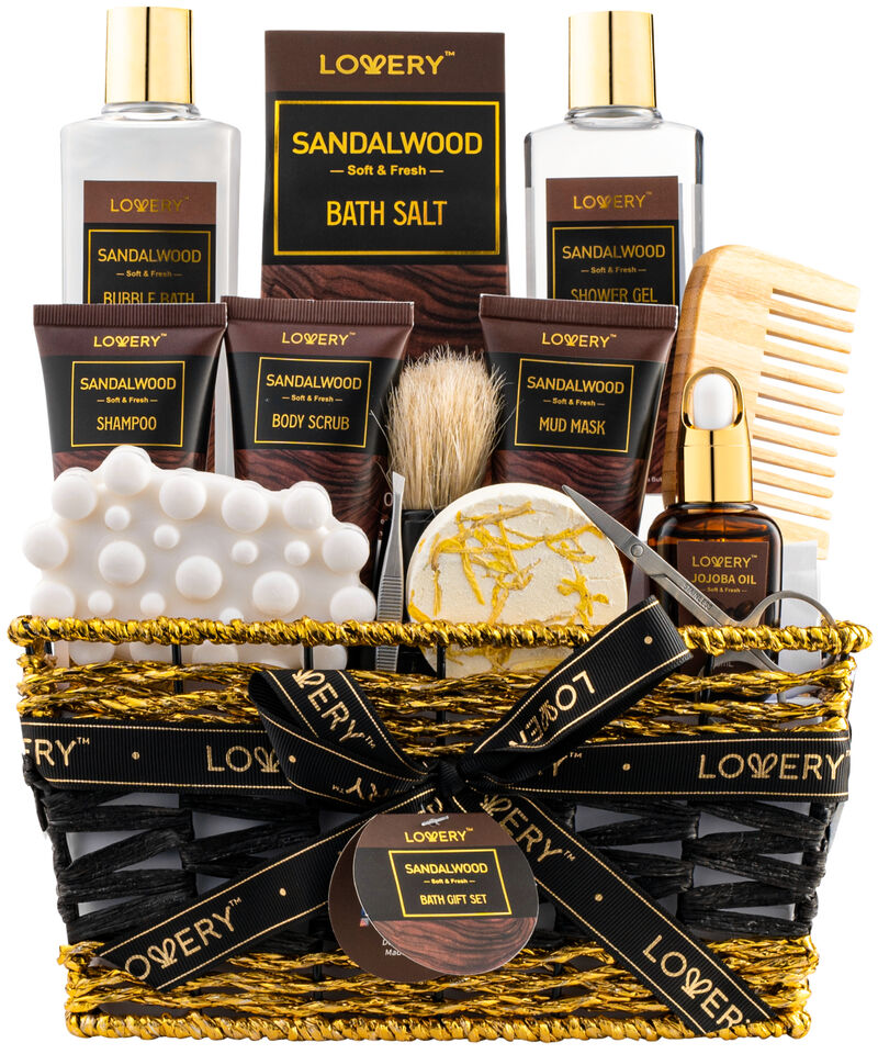 Mens Gift Set - 14 Pc Sandalwood Bath Gift Set - Personal Self Care Kit image number 0