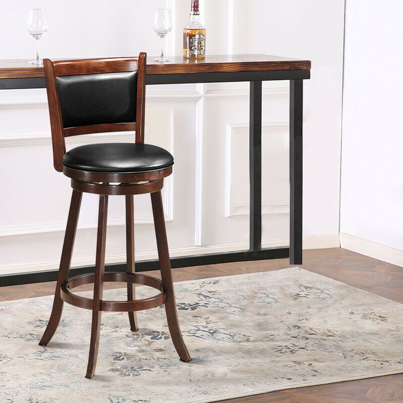 29 Inch Swivel Bar Height Stool Wooden Upholstered Dining Chair image number 3