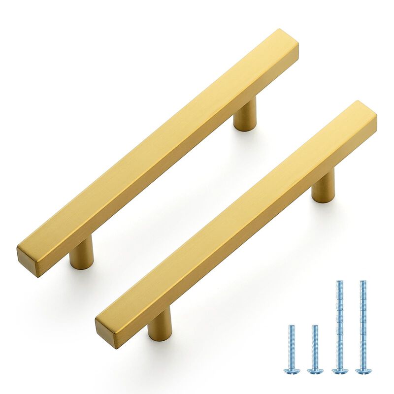 JOY DECOR 30 Pack 3-3/4 Inch Brushed Brass Square Cabinet Handles Stainless Steel Cabinet Hardware Pulls for Kitchen and Drawers