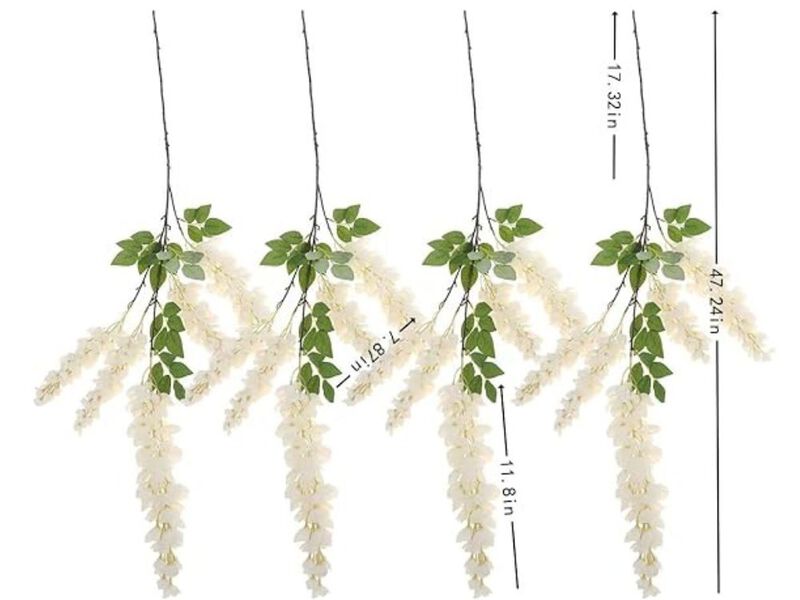 4 Piece Purple Artificial Hanging Wisteria Flowers Home Decor image number 2