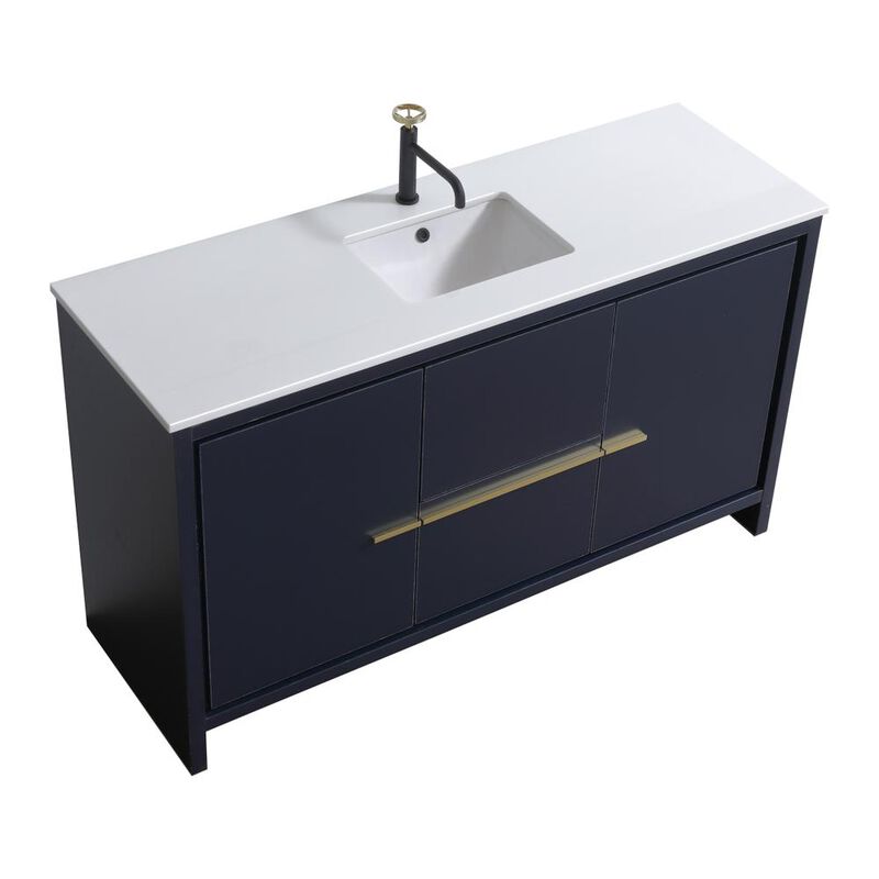 Kubebath KubeBath Dolce 60″ Blue  Modern Bathroom Vanity with White Quartz Counter-Top