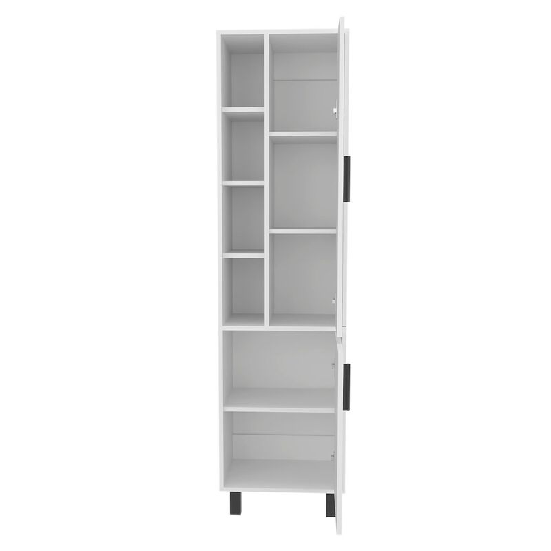 Nicut Storage Cabinet, 2 Doors, 9 Shelves, 4 Legs, White