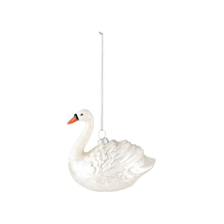 Artisan Glass Swan Ornament with Glitter Accents, Multicolor