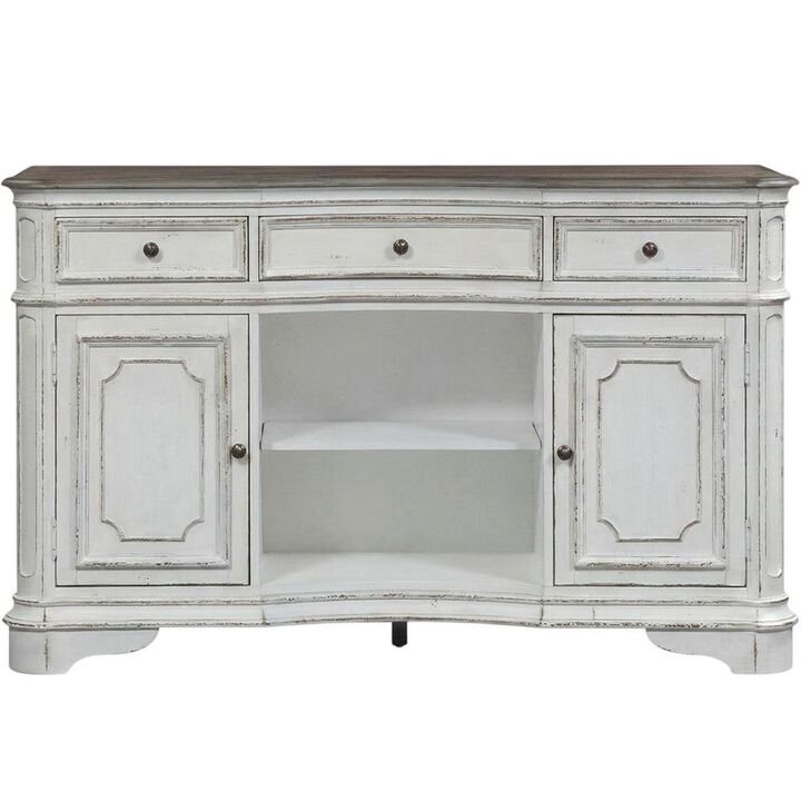 Liberty Furniture Rubberwood Solid Wood Buffet Cabinet with Storage and Drawers Sideboard, White
