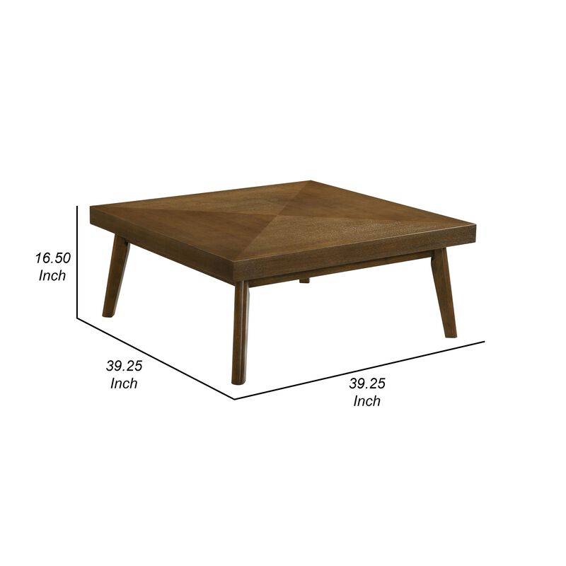 Layla Coffee Table, 39 Inch Square Top, Diamond Parquet, Walnut Brown Wood